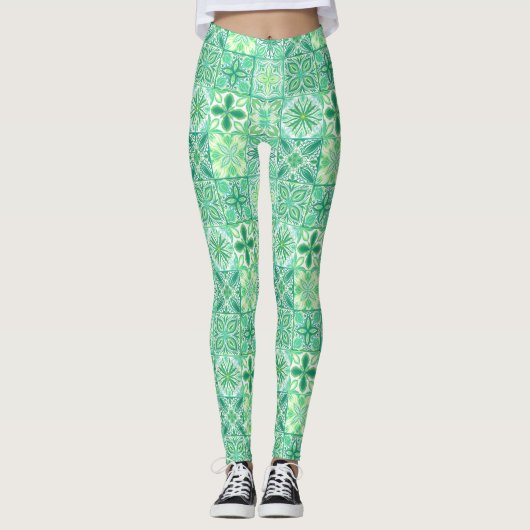  tegels in groen en wit leggings (Voorkant)