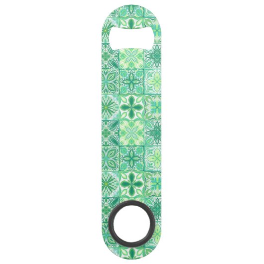  tegels in groen en wit speed flessenopener (Voorkant)