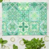 tegels in groen en wit theedoek (Gevouwen)