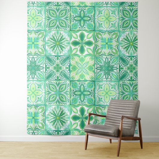tegels in groen en wit wandkleed (In situ)