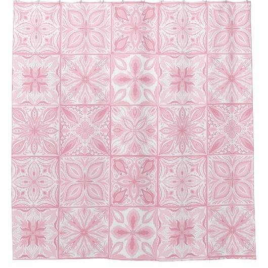  tegels in roze douchegordijn (Voorkant)