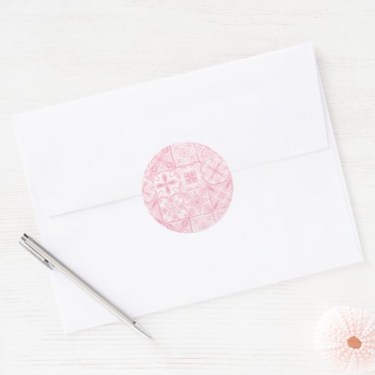  tegels in roze ronde sticker (Envelop)