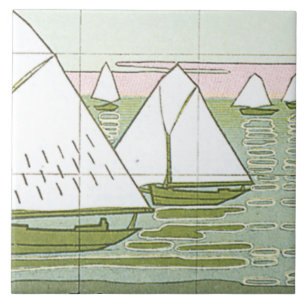 Tegels met antieke zeilboten Nautical Pastel Kunst Tegeltje