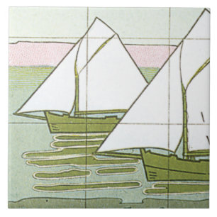 Tegels met antieke zeilboten Nautical Pastel Kunst Tegeltje