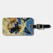 Tegels met blauw-gekleurde siamese kattenmozaïek bagagelabel (Voorkant horizontaal)