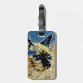 Tegels met blauw-gekleurde siamese kattenmozaïek bagagelabel (Achterkant verticaal)