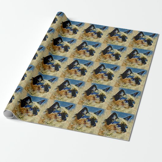 Tegels met blauw-gekleurde siamese kattenmozaïek cadeaupapier (Uitgerold)