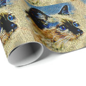 Tegels met blauw-gekleurde siamese kattenmozaïek cadeaupapier (Rol Hoek)