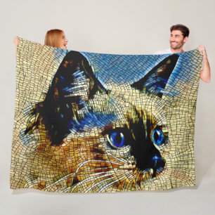 Tegels met blauw-gekleurde siamese kattenmozaïek fleece deken