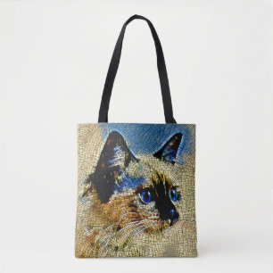 Tegels met blauw-gekleurde siamese kattenmozaïek tote bag