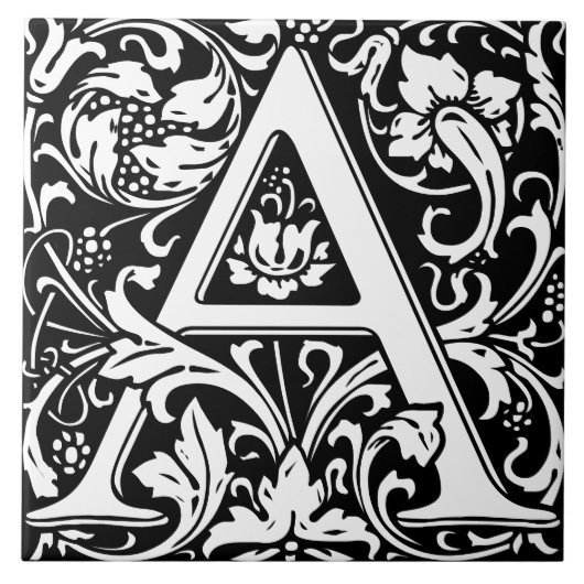 Tegels met bloemalphabet Monogram Letter A Tegeltje (Voorkant)