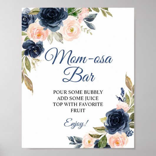 Tegels met Navy Blauwe & Blush Bloemen Shower Momo Poster (Voorkant)