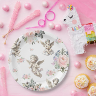 Tegels met vintage engelen, cherubijnen en bloemen papieren bordje