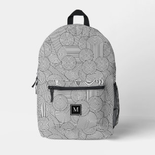 Tegels met Zwart-Witte Monogram Initiaal in Mid Ce Bedrukte Rugzak