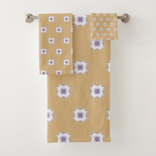 Tegels Paarse Gouden Bloemen-Look Fractal Art Gold Bad Handdoek (Insitu)