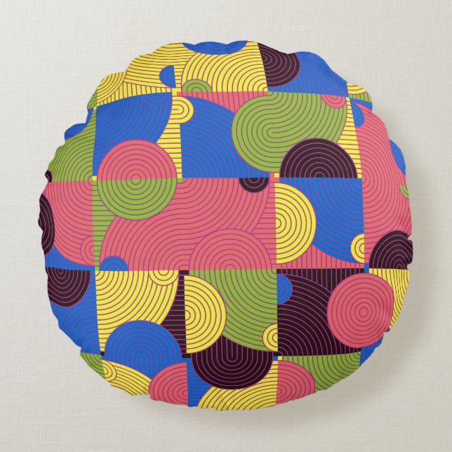  Tegels Retro 1960s Pattern Rond Kussen (Voorkant)