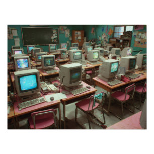 Tegels Retro Computerlab Klaslokaal Perfect Poster