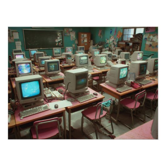 Tegels Retro Computerlab Klaslokaal Perfect Poster (Voorkant)