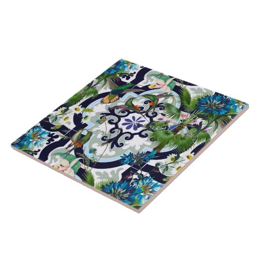 Tegels, tropisch, bloemen, vogels, kolibrie tegeltje (Zijkant)