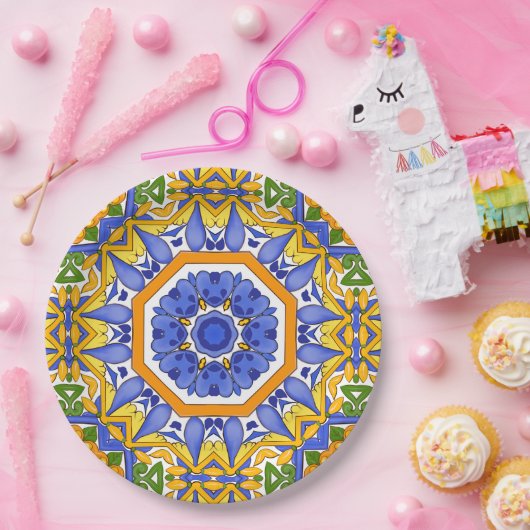 Tegels uit de Middellandse Zee, majolica, Sicilië, Papieren Bordje (Feest)