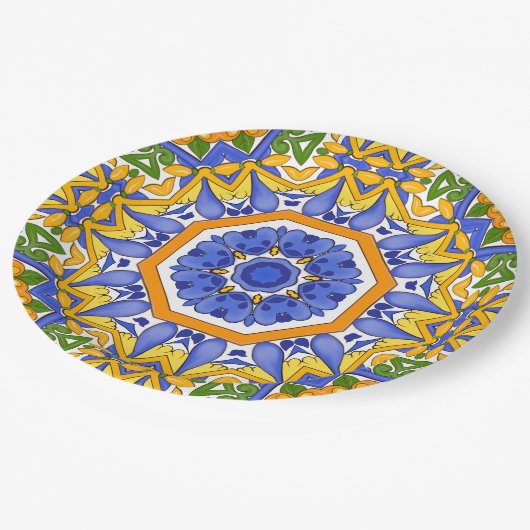 Tegels uit de Middellandse Zee, majolica, Sicilië, Papieren Bordje (Gekanteld)