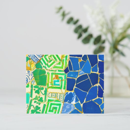 Tegels van de groene mozaïekparc Guell in Barcelon Briefkaart (Staand voorkant)