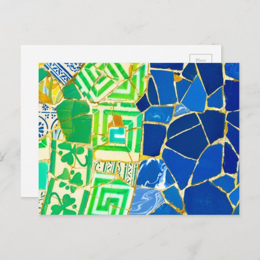 Tegels van de groene mozaïekparc Guell in Barcelon Briefkaart (Voorkant / Achterkant)
