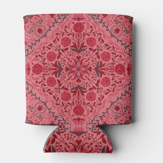 Tegels van Florence in rood en watermeloensroze Blikjeskoeler (Achterkant)