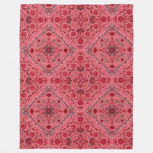Tegels van Florence in rood en watermeloensroze Fleece Deken (Voorkant)