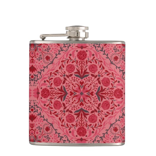 Tegels van Florence in rood en watermeloensroze Heupfles (Voorkant)