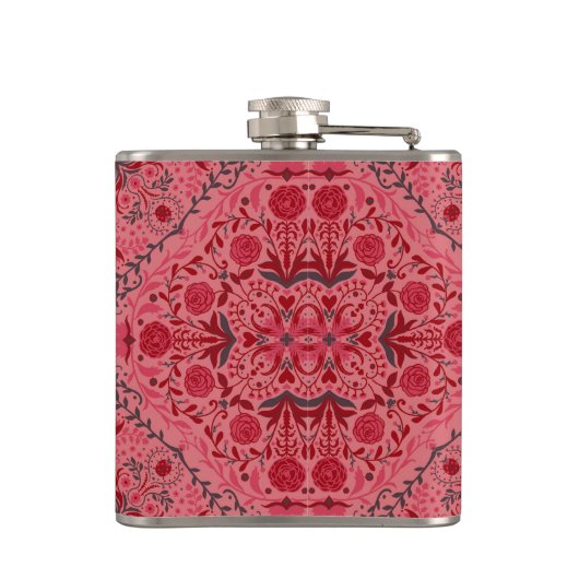 Tegels van Florence in rood en watermeloensroze Heupfles (Achterkant)