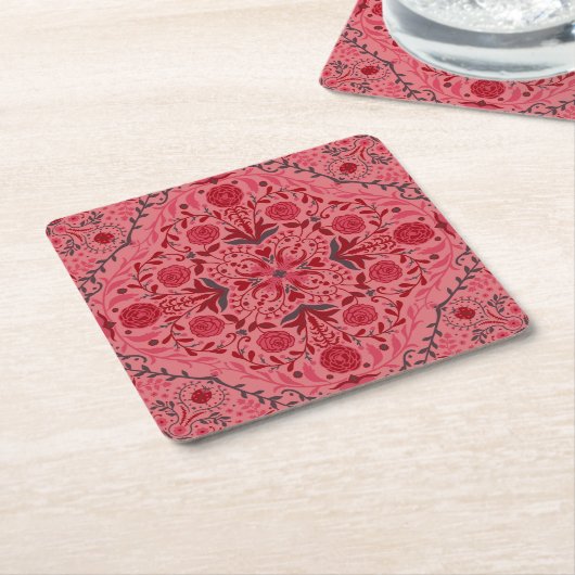 Tegels van Florence in rood en watermeloensroze Kartonnen Onderzetters (Schuin)