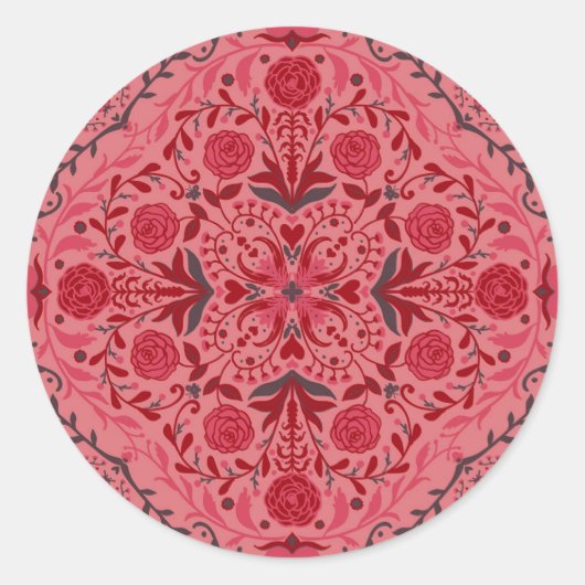Tegels van Florence in rood en watermeloensroze Ronde Sticker (Voorkant)