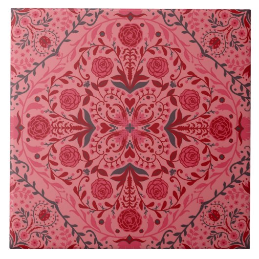 Tegels van Florence in rood en watermeloensroze Tegeltje (Voorkant)