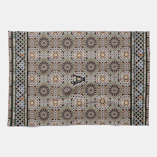 Tegels van het Alhambra met je initiaal Theedoek (Horizontaal)