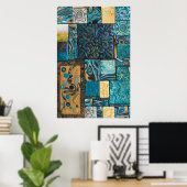 Tegels van Turquoise en Gold Mosaic Poster (Thuiskantoor)