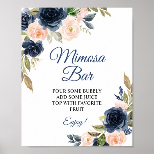 Tegels voor Navy Blue & Blush Bloemendouche Mimosa Poster (Voorkant)