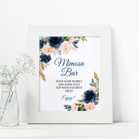 Tegels voor Navy Blue & Blush Bloemendouche Mimosa Poster