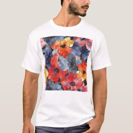 Tegels Waterverf Abstract bloemenpatroon T-shirt