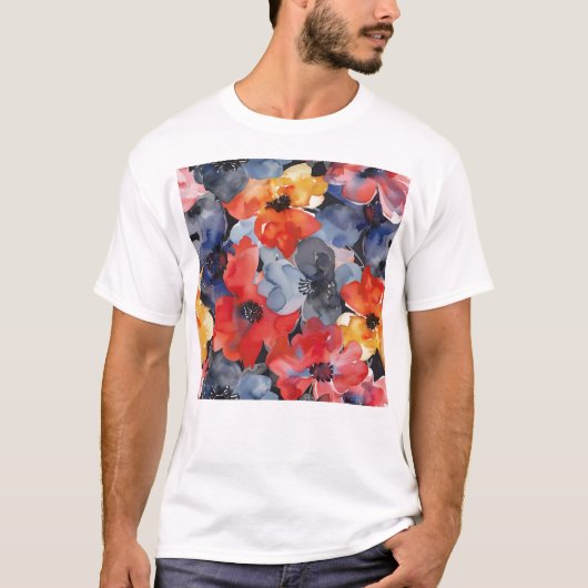 Tegels Waterverf Abstract bloemenpatroon T-shirt (Voorkant)