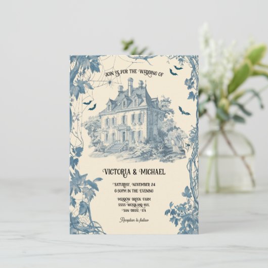 Tegelspookachtig Halloween chateau bruiloft uitnod Kaart (Staand voorkant)