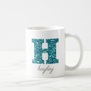 Tegeltablet met turquoise glinsterende monogram H Koffiemok