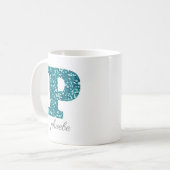 Tegeltablet met turquoise glitters monogram P Koffiemok (Voorkant links)