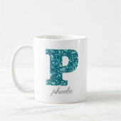 Tegeltablet met turquoise glitters monogram P Koffiemok (Links)