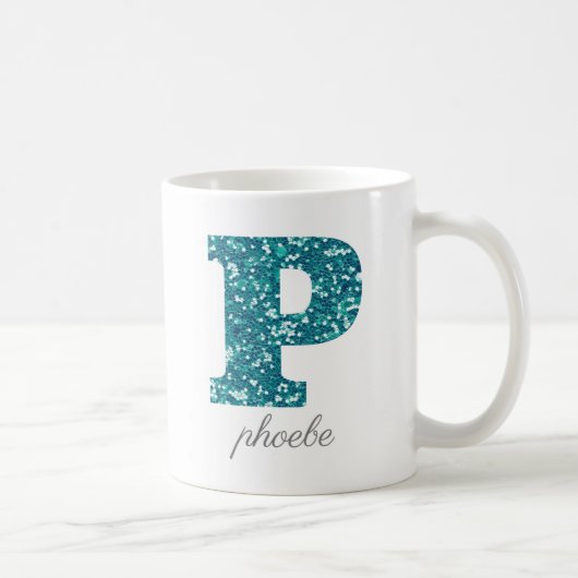 Tegeltablet met turquoise glitters monogram P Koffiemok (Rechts)