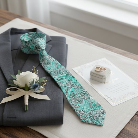 Tegeltint Turquoise Nepzilver Grijs Marmer Kunst Stropdas