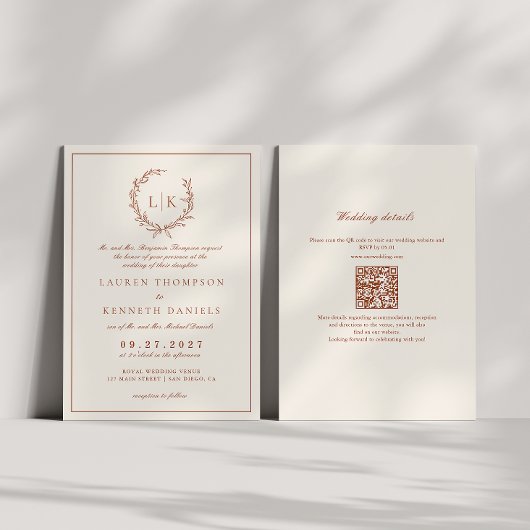 Tegeltje met bladkroon Terracotta & Crème QR-code Kaart