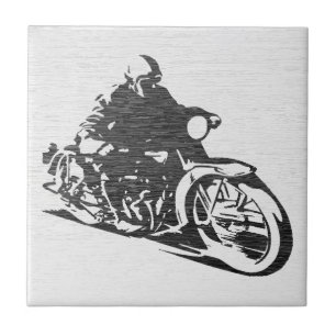 Tegeltje met vintage motorrijder