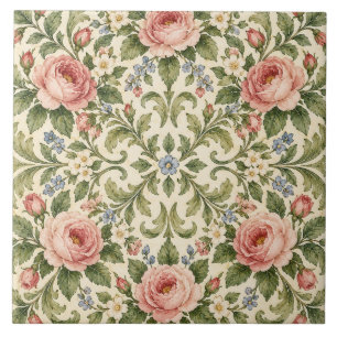 Tegeltje met vintage rozentuin bloemmotief in kera