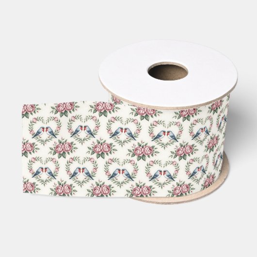Tegeltjes met liefdevolle vogels Bruiloft Grosgrain Lint (Spoel)
